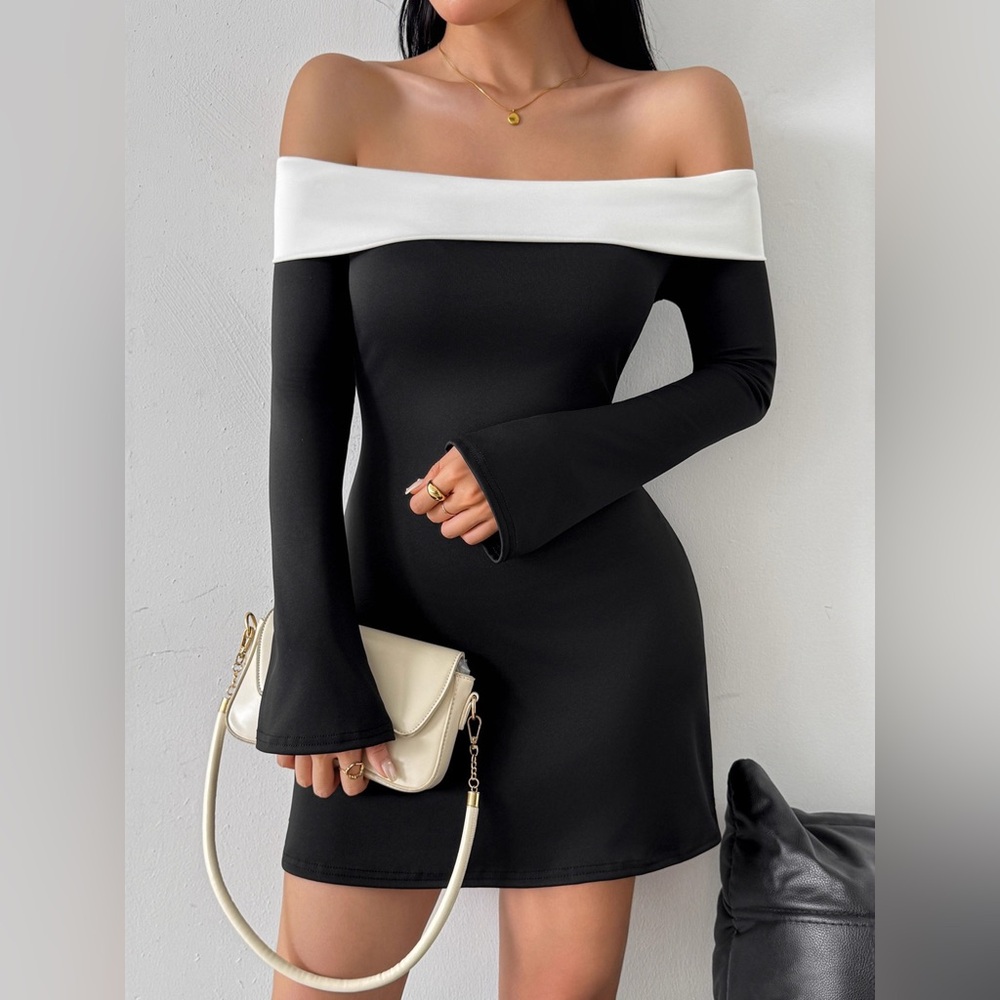 Off-Shoulder Bell Sleeve Mini Dress